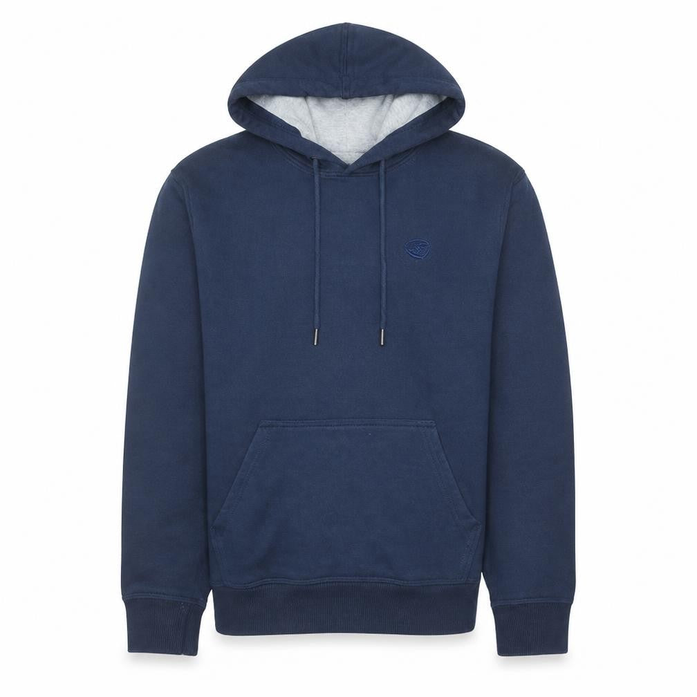 Front view of Champion Men's Blue Pullover Hoodie, size S, Fleece Regular Fit