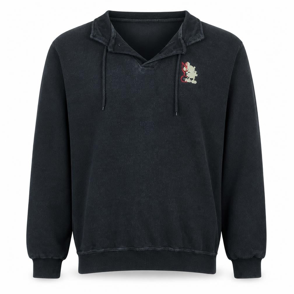 Front view of Disney Store Men's Navy Cotton Pullover Sweatshirt, size S, Mickey NYC