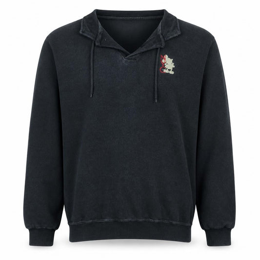 Front view of Disney Store Men's Navy Cotton Pullover Sweatshirt, size S, Mickey NYC