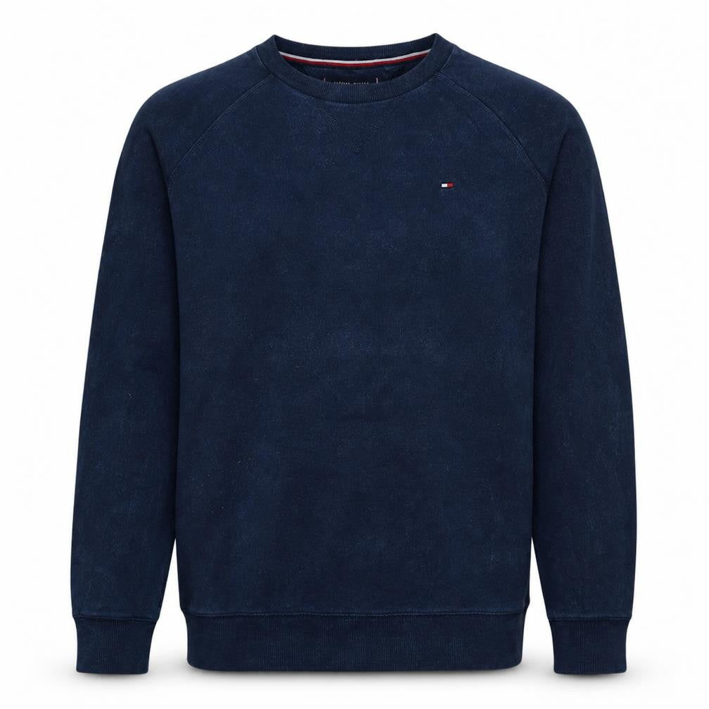 Front view of Tommy Hilfiger Men's Blue Cotton Crew Neck Sweatshirt, size M