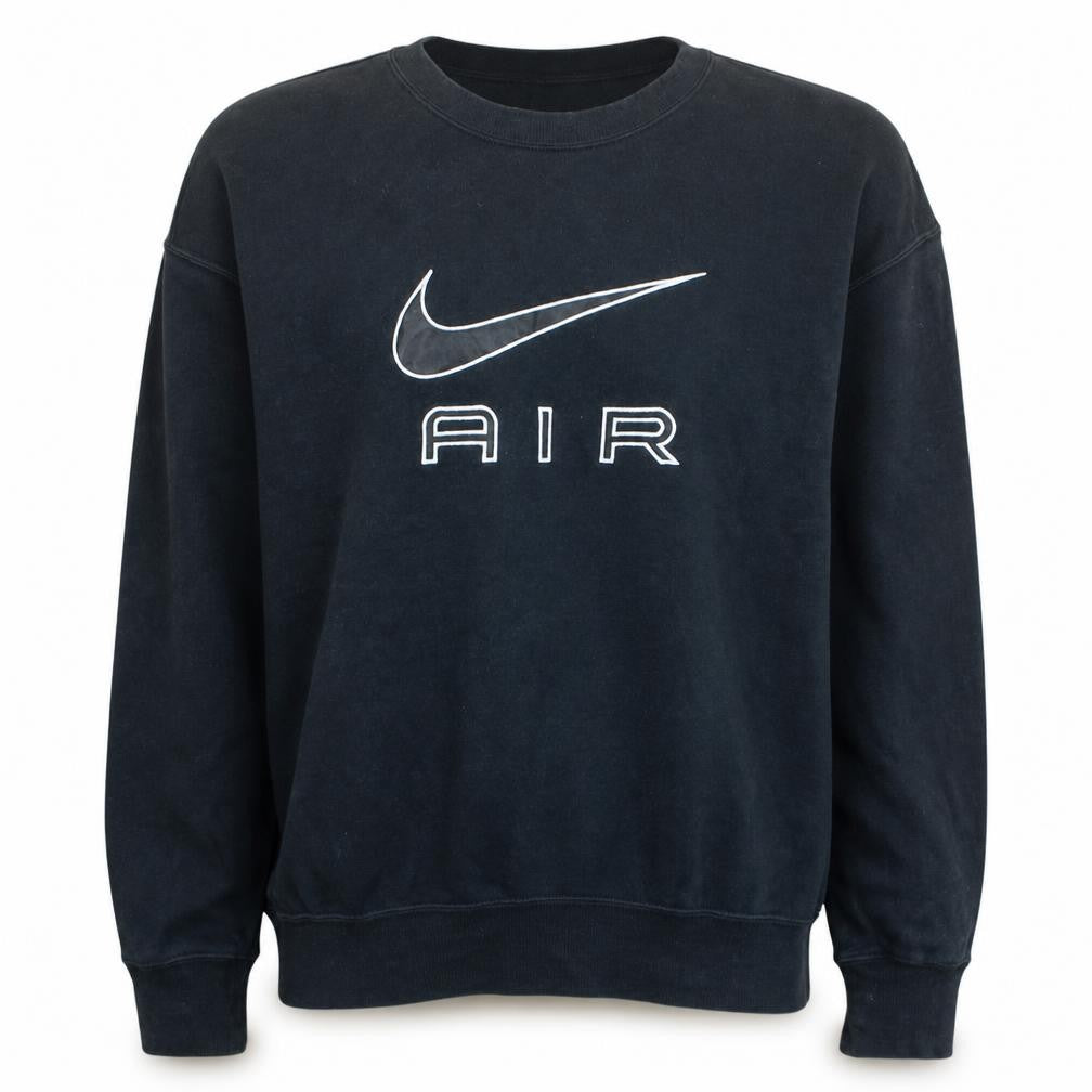 Front view of Nike Men's Black Air Crew Neck Pullover Sweatshirt, size S