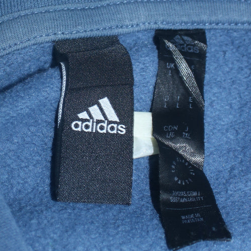 Adidas Men's Blue Pullover Hoodie Size L Regular Fit Logo Fleece