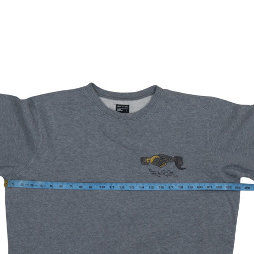 RVCA Men's Grey Crew Neck Graphic Print Sweatshirt L