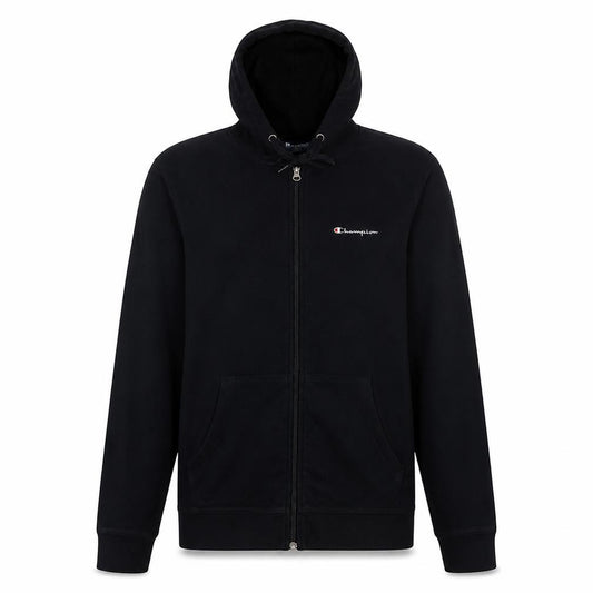 Front view of Champion Men's Black Full Zip Hoodie L Cotton Blend