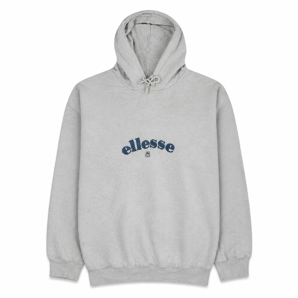 Front view of Ellesse Men's White Pullover Hoodie L Classic Logo Fleece Sweatshirt