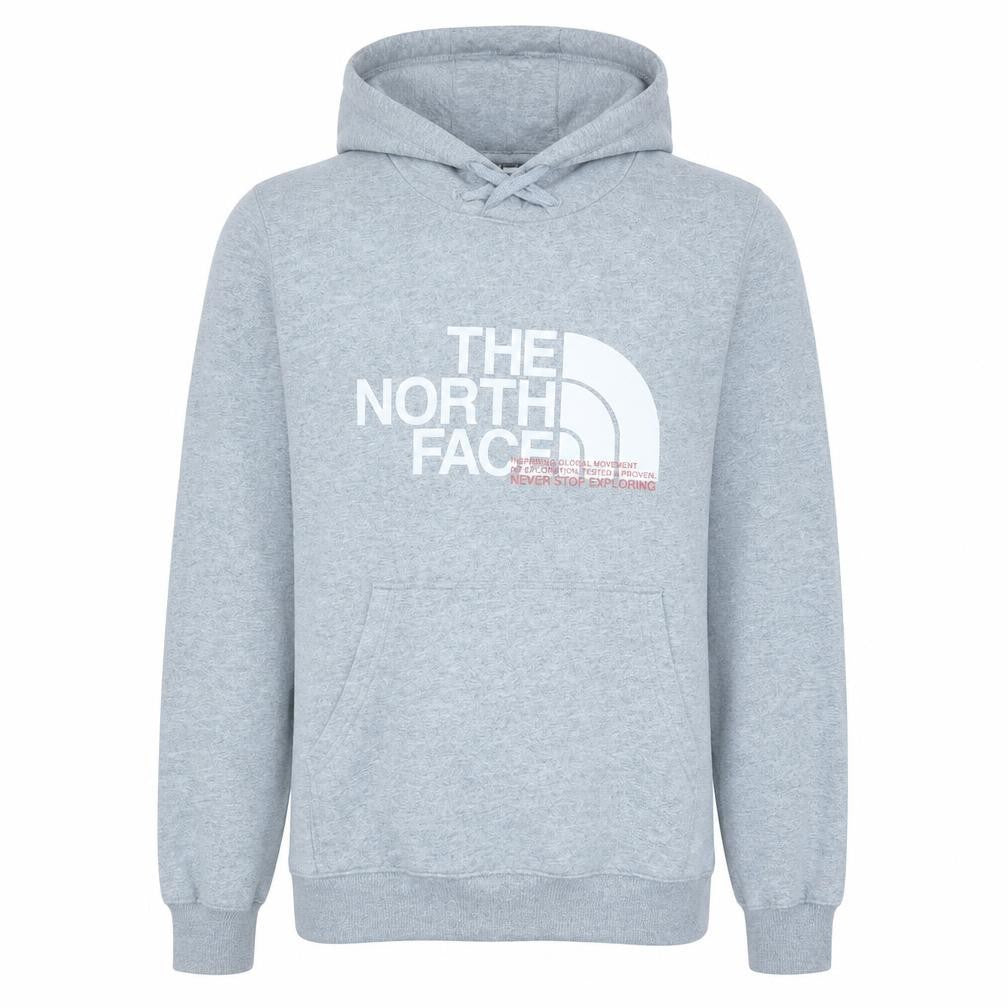 Front view of The North Face Men's Grey Pullover Hoodie Small Cotton Blend