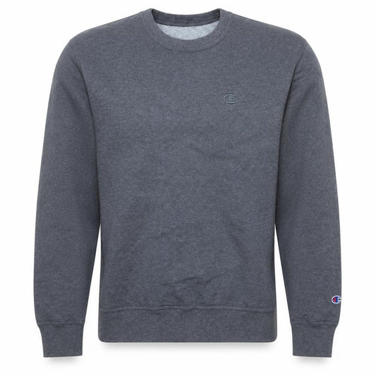 Front view of Champion Men's Grey Small Crew Neck Pullover Sweatshirt