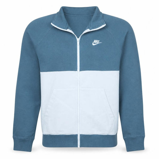 Front view of Nike Men's Blue & White Medium Track Jacket - Zip Front Cotton Blend
