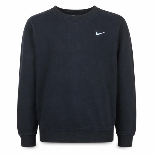 Front view of Nike Men's Black Small Crew Neck Pullover Fleece Sweatshirt