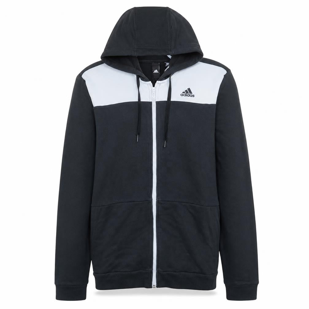 Front view of Adidas Men’s Black Full Zip Hooded Sweatshirt, size L
