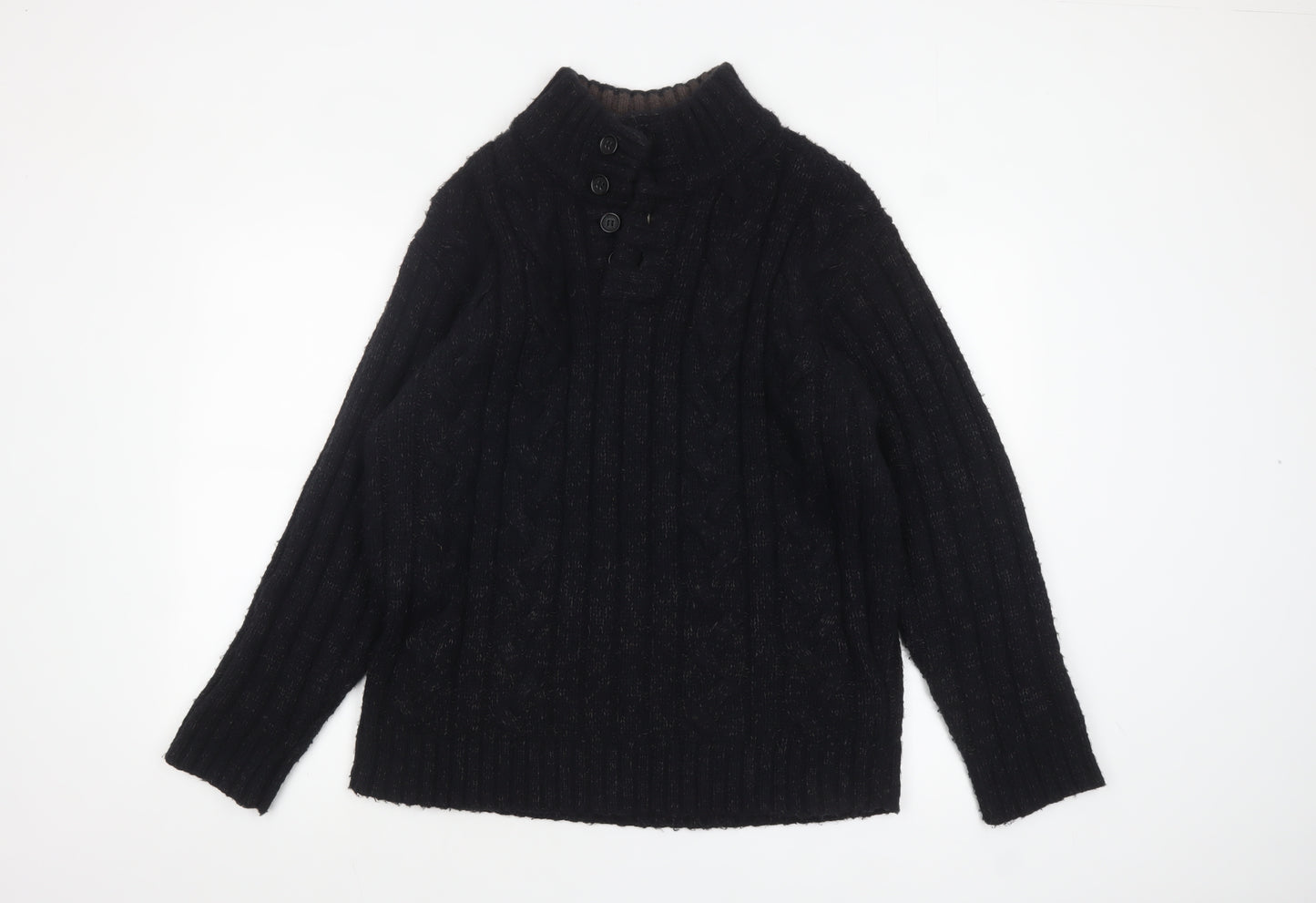 Marks and Spencer North Coast Men's Black Cable Henley Jumper L