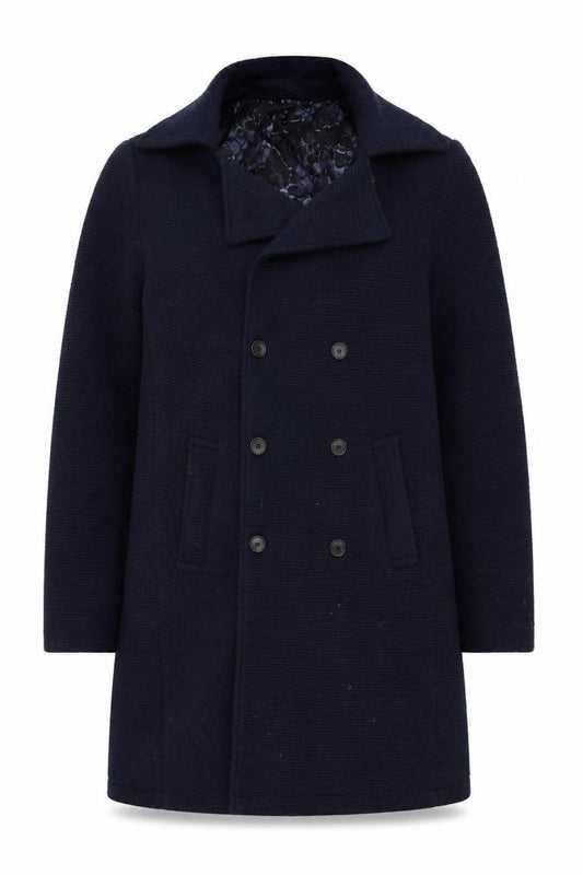 Front view of Feraud Women’s Blue Wool Pea Coat Liberty Lined, size L, Classic