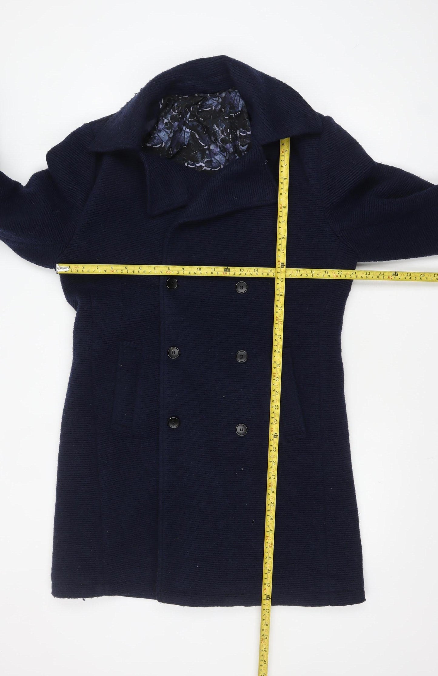 Feraud Women’s Blue Wool Pea Coat Liberty Lined Size L Classic