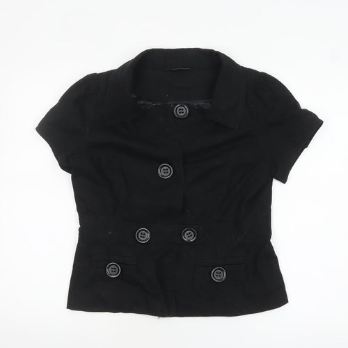 Dunnes Women Black Linen Blend Short Sleeve Double-Breasted Suit Jacket Size 14