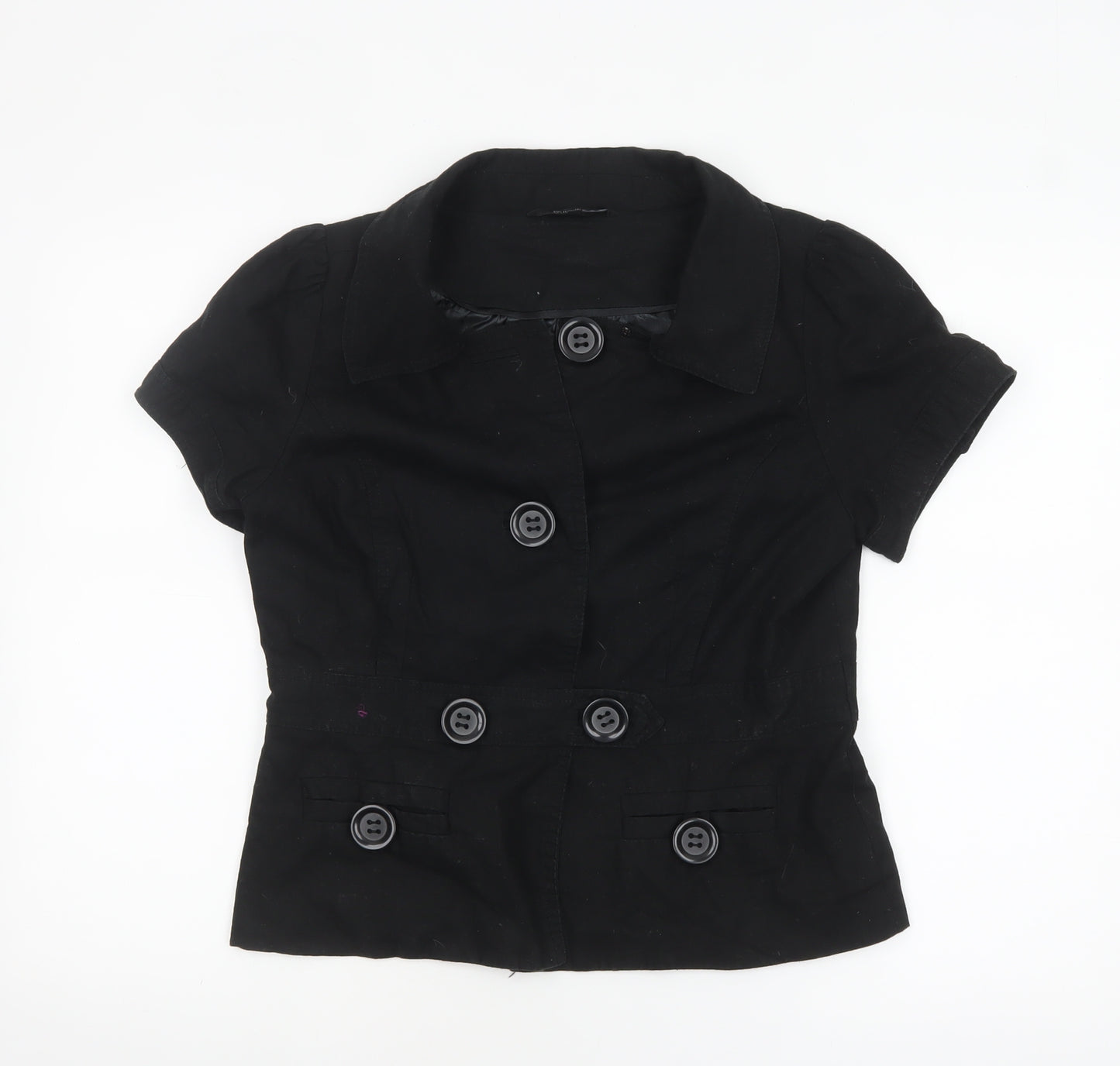 Dunnes Women Black Linen Blend Short Sleeve Double-Breasted Suit Jacket Size 14