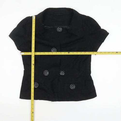 Dunnes Women Black Linen Blend Short Sleeve Double-Breasted Suit Jacket Size 14