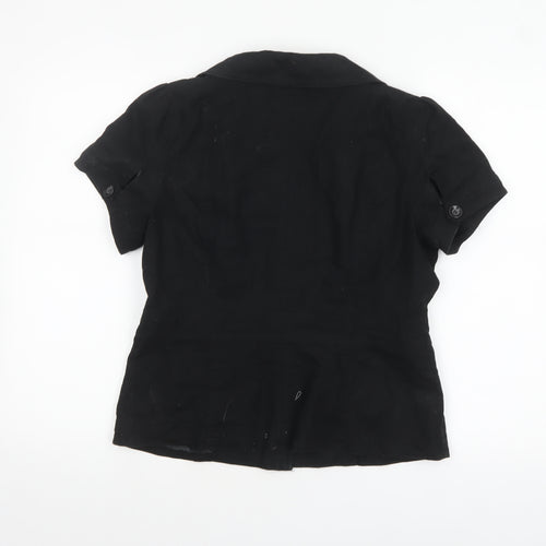 Dunnes Women Black Linen Blend Short Sleeve Double-Breasted Suit Jacket Size 14