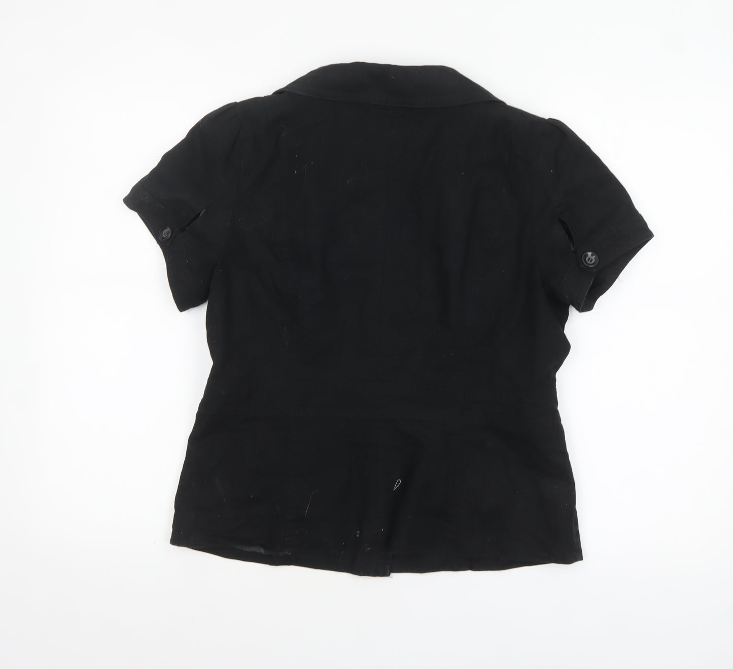 Dunnes Women Black Linen Blend Short Sleeve Double-Breasted Suit Jacket Size 14