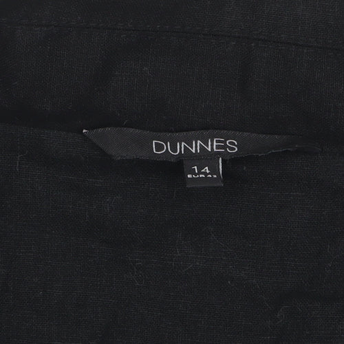 Dunnes Women Black Linen Blend Short Sleeve Double-Breasted Suit Jacket Size 14