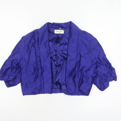 Kaliko Women's Blue Cropped Suit Jacket Size 12 Silk Blend