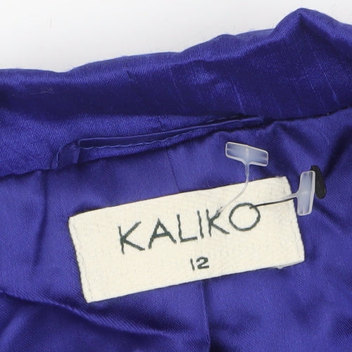 Kaliko Women's Blue Cropped Suit Jacket Size 12 Silk Blend