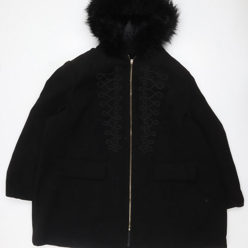 Joanna Hope Women’s Black Faux Fur Hooded Long Coat Size 28