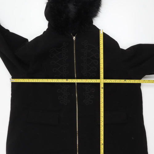 Joanna Hope Women’s Black Faux Fur Hooded Long Coat Size 28