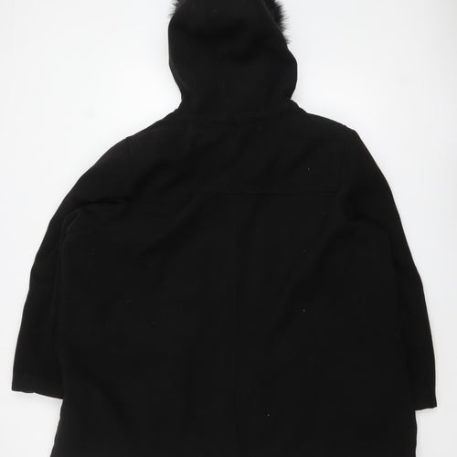 Joanna Hope Women’s Black Faux Fur Hooded Long Coat Size 28