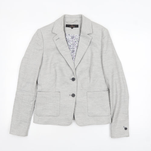 Next Women Grey Tailored Blazer UK 10 Linen Blend Two-Button Jacket