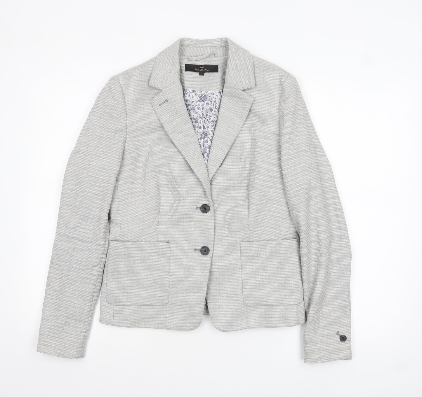 Next Women Grey Tailored Blazer UK 10 Linen Blend Two-Button Jacket
