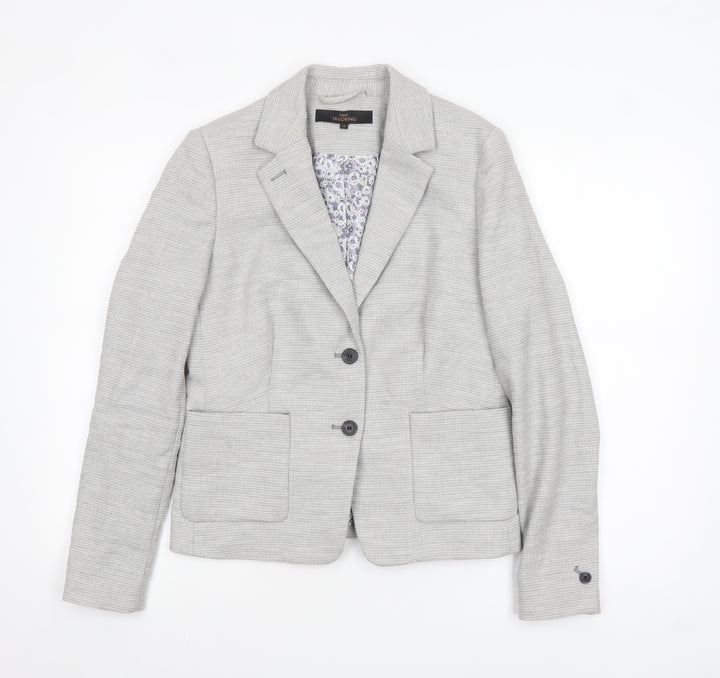 Next Women Grey Tailored Blazer UK 10 Linen Blend Two-Button Jacket