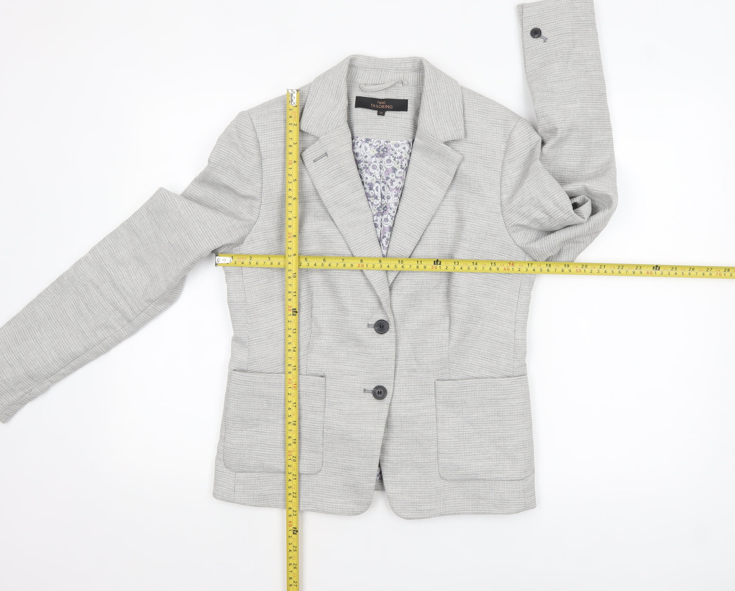 Next Women Grey Tailored Blazer UK 10 Linen Blend Two-Button Jacket