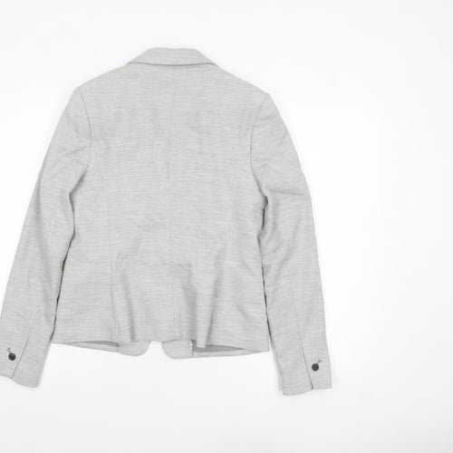 Next Women Grey Tailored Blazer UK 10 Linen Blend Two-Button Jacket