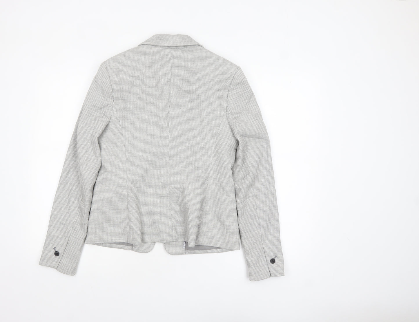 Next Women Grey Tailored Blazer UK 10 Linen Blend Two-Button Jacket