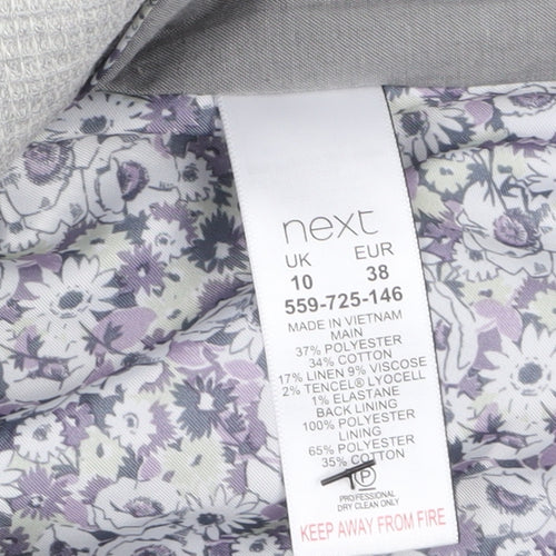 Next Women Grey Tailored Blazer UK 10 Linen Blend Two-Button Jacket