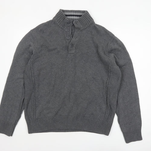Marks and Spencer Blue Harbour Men’s Grey Cotton Henley Jumper XL