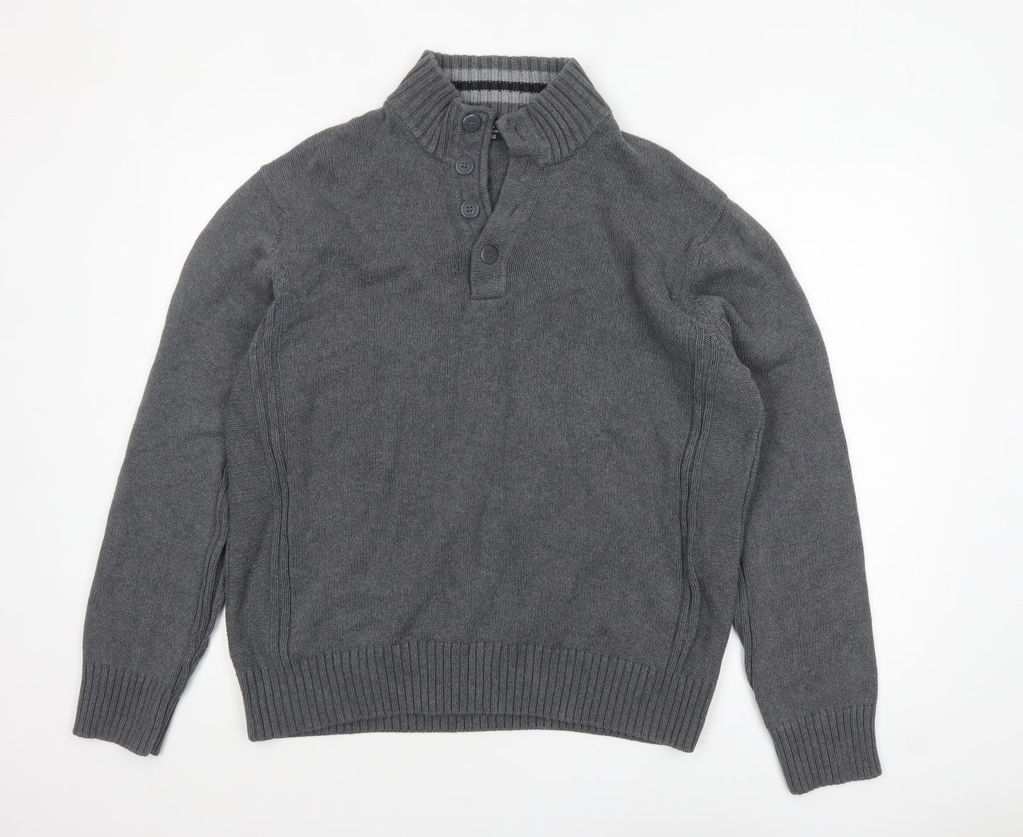 Marks and Spencer Blue Harbour Men’s Grey Cotton Henley Jumper XL