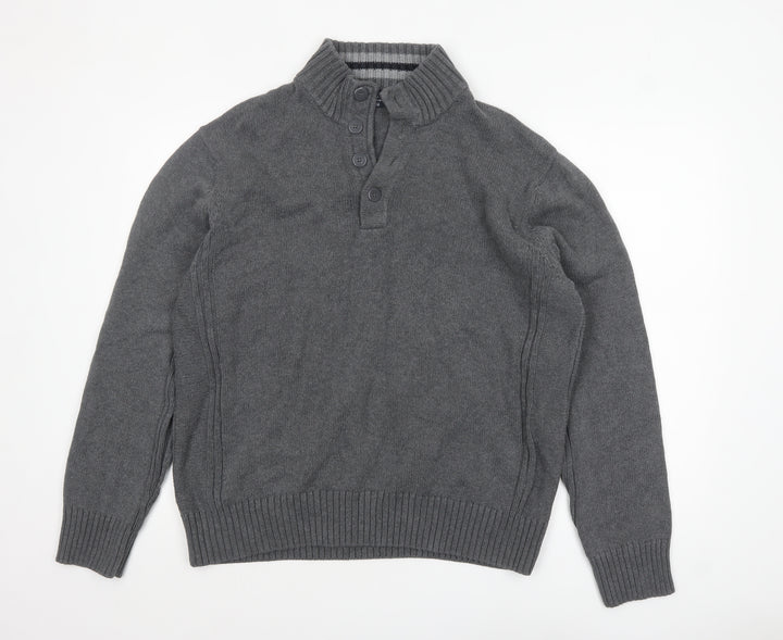 Marks and Spencer Blue Harbour Men’s Grey Cotton Henley Jumper XL
