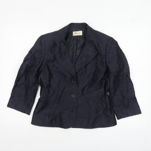 Precis Women Navy Blue Linen Blend Single-Breasted Blazer UK 8