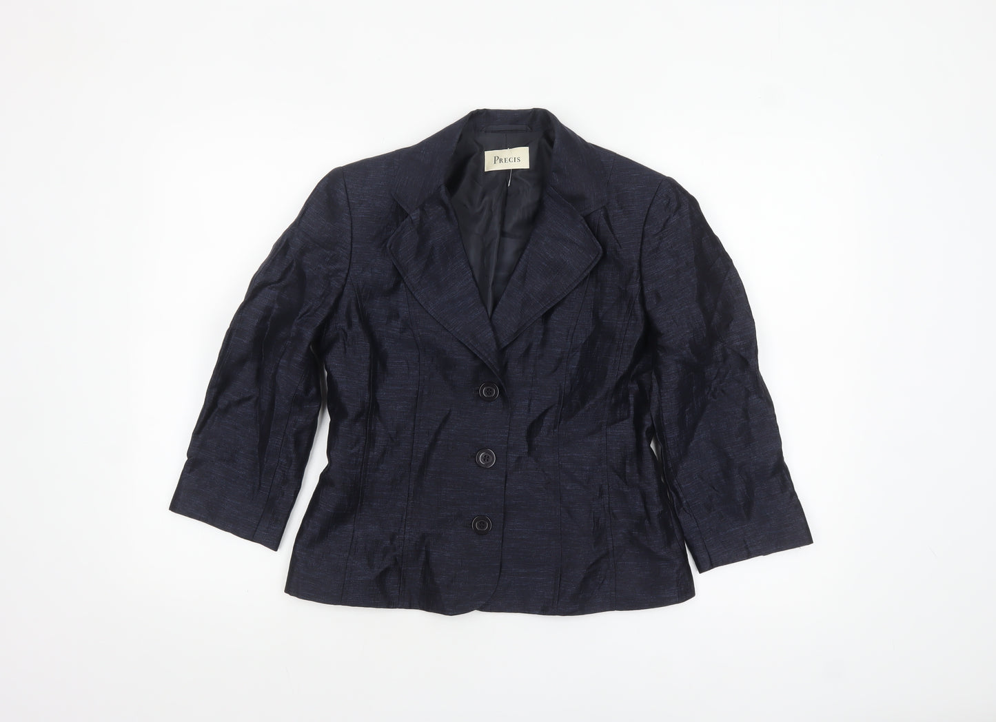 Precis Women Navy Blue Linen Blend Single-Breasted Blazer UK 8