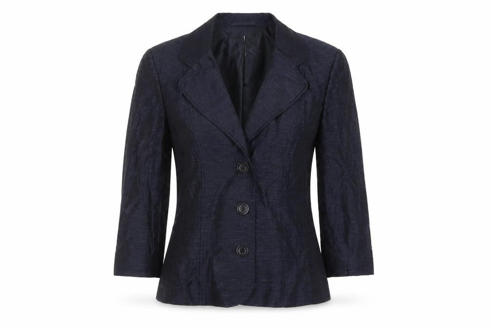 Front view of Precis Women Navy Blue Linen Blend Single-Breasted Blazer UK 8