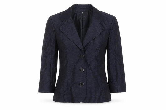 Front view of Precis Women Navy Blue Linen Blend Single-Breasted Blazer UK 8