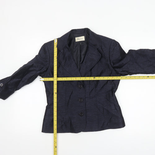 Precis Women Navy Blue Linen Blend Single-Breasted Blazer UK 8