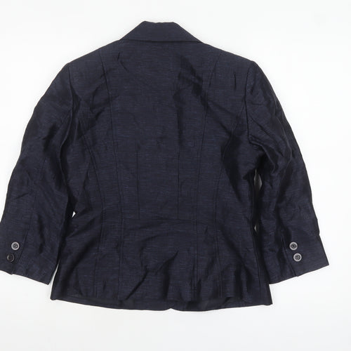 Precis Women Navy Blue Linen Blend Single-Breasted Blazer UK 8