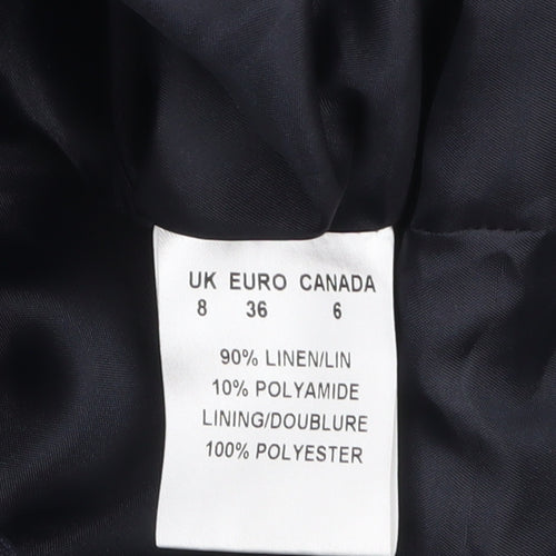 Precis Women Navy Blue Linen Blend Single-Breasted Blazer UK 8