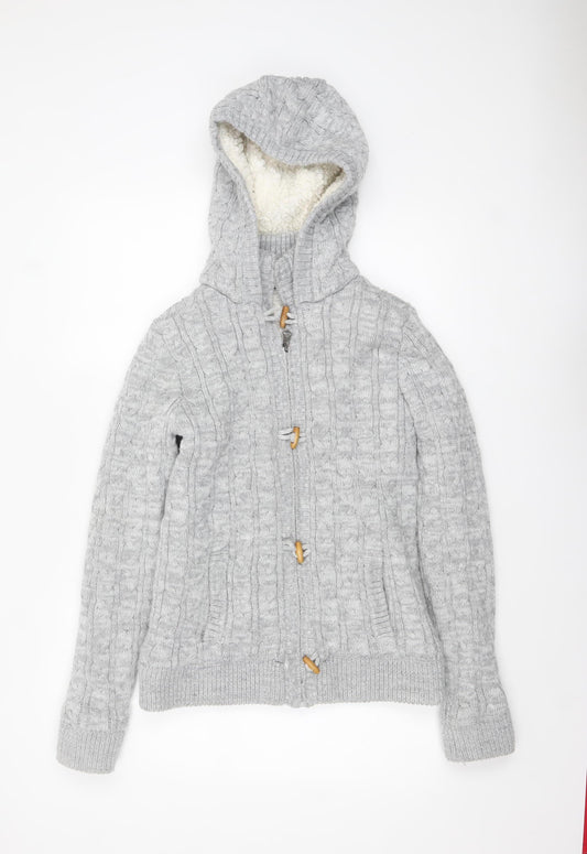 SoulCal & Co Women's Grey Size 12 Hooded Chunky-Knit Cardigan