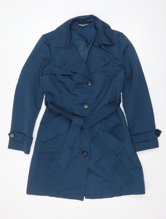 Marks and Spencer Women’s Blue Trench Coat Size 8 Belted Mid-Length