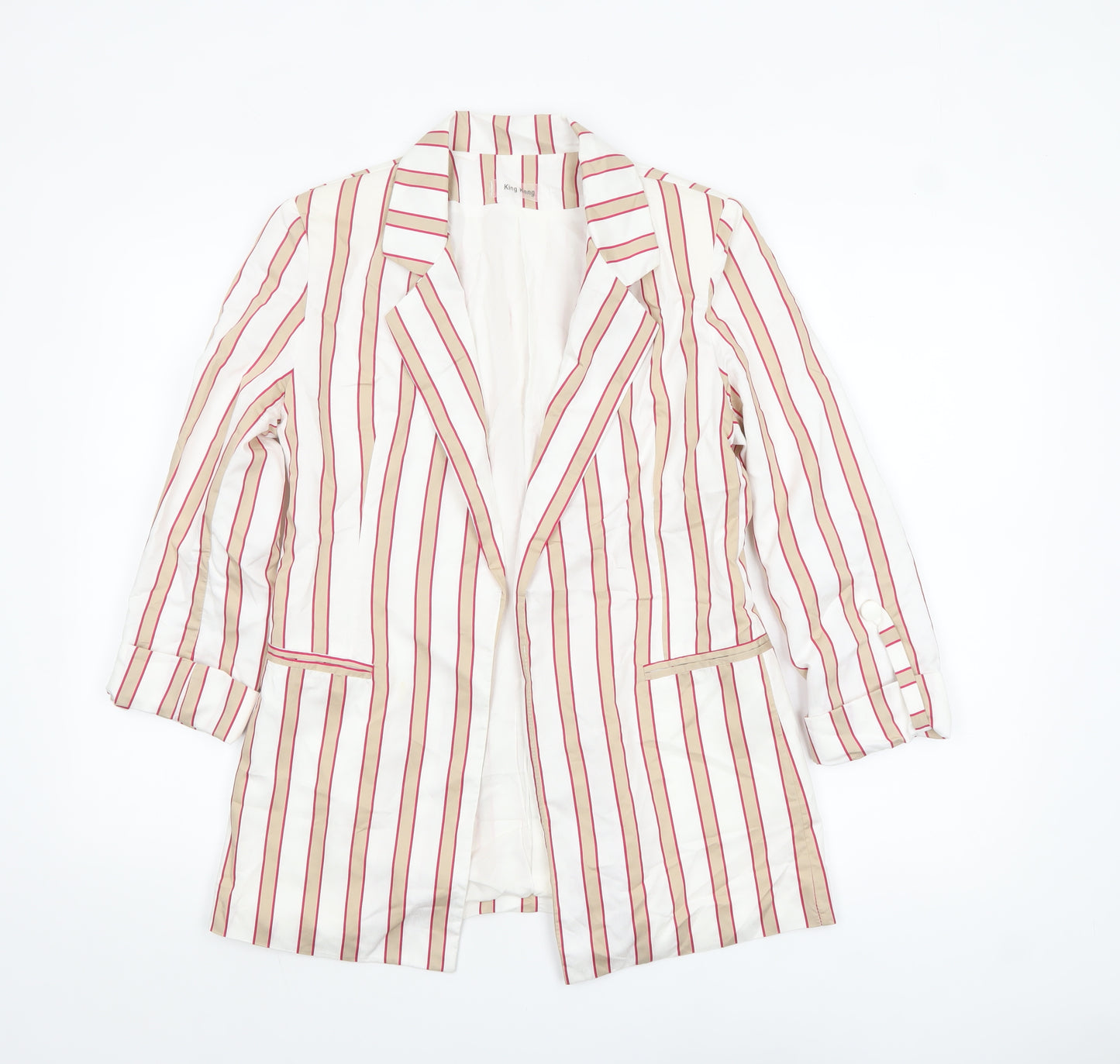 King Kong Women Ivory Pink Striped Single-Breasted Blazer Size 16
