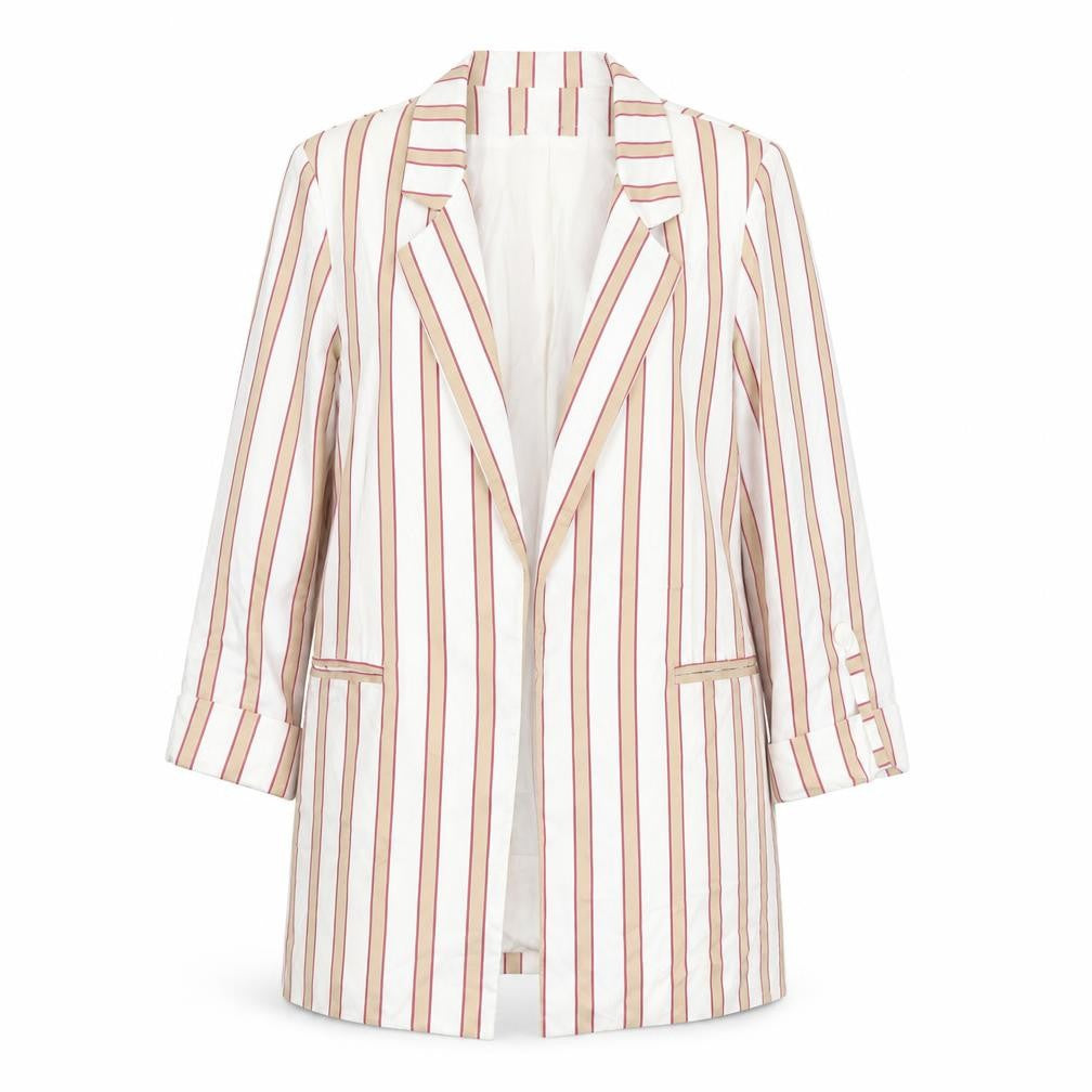 King Kong Women Ivory Pink Striped Single-Breasted Blazer Size 16