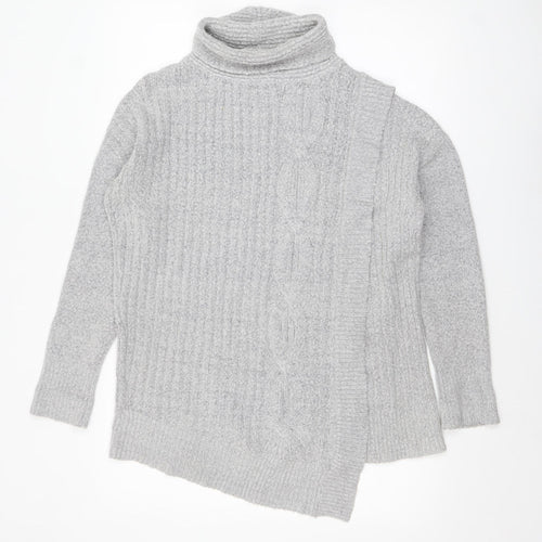 Wallis Women Grey Cable-Knit Roll Neck Jumper Size S
